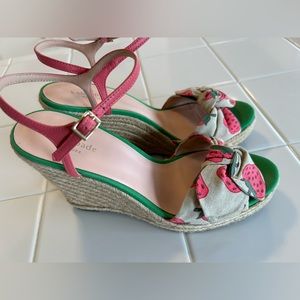 Kate Spade New York barbie pink and green wedge espadrilles size 9M
